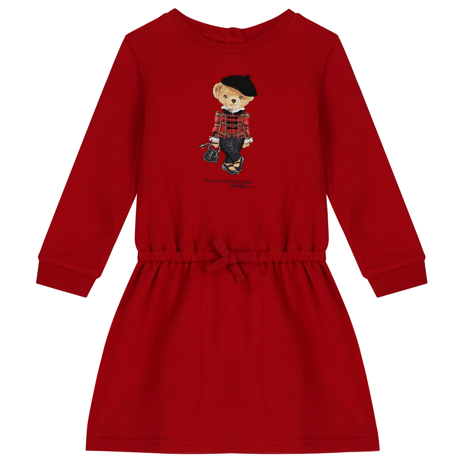 Baby Girls Red Polo Bear Dress Set, 1, hi-res