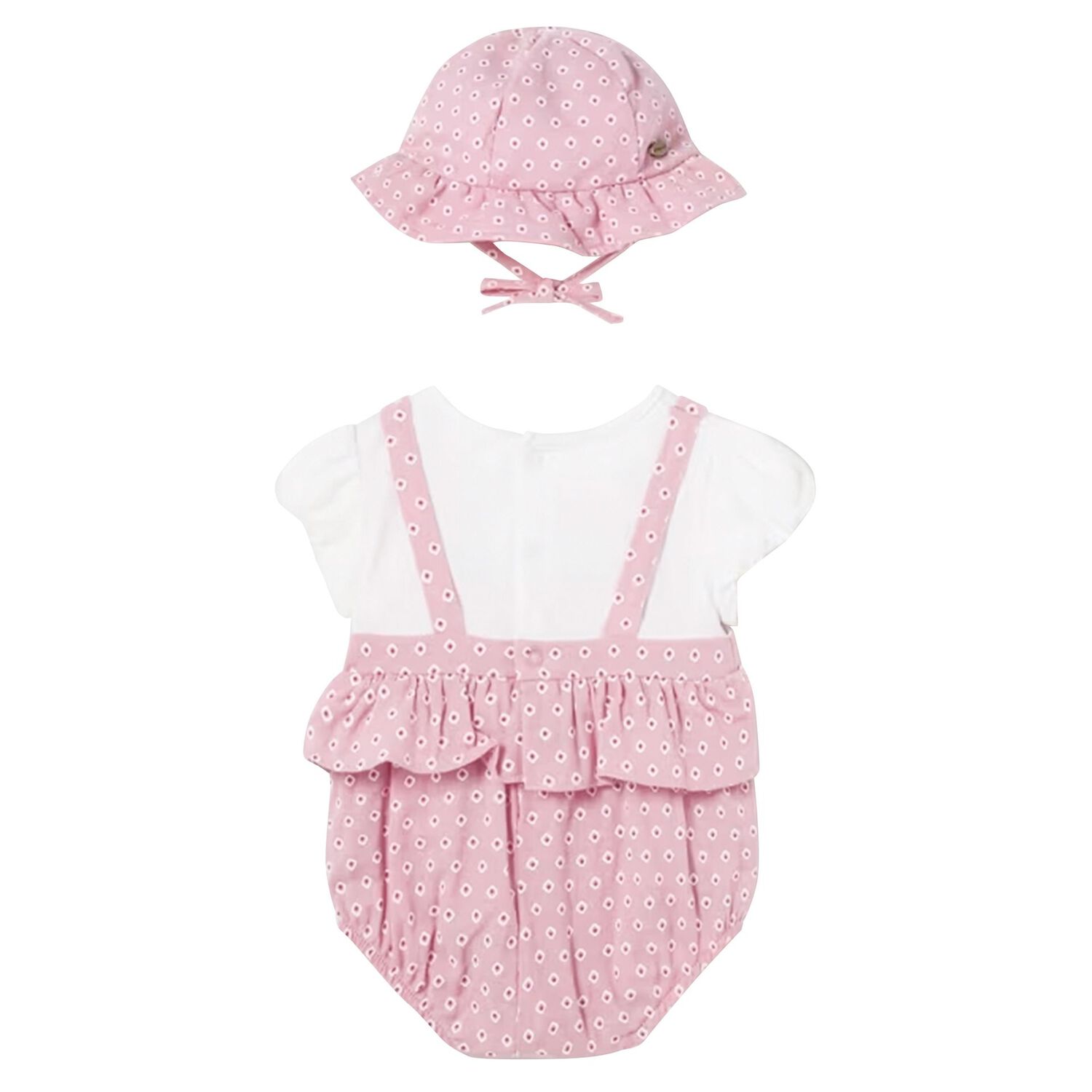 Baby Girls Pink & White Romper & Hat Set, 1, hi-res