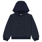 Girls Navy Blue Hooded Top, 1, hi-res