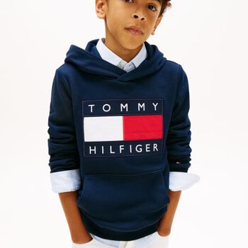 Boys Navy Blue Logo Hooded Top