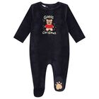 Baby Boys Navy Blue Festive Teddy Bear Babygrow, 2, hi-res