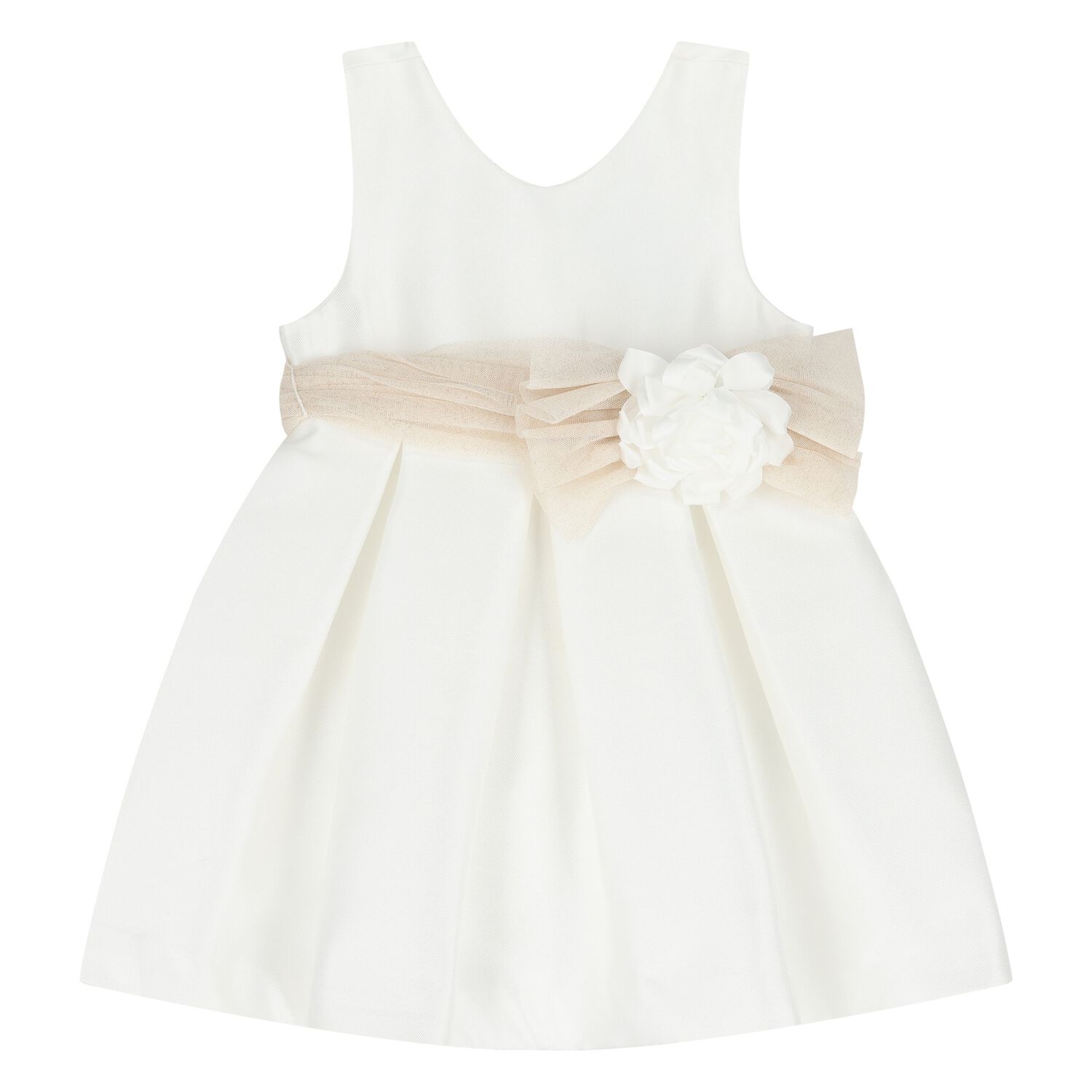 Younger Girls White Satin Dress, 2, hi-res