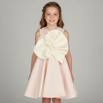Girls Pink Flower Satin Dress
