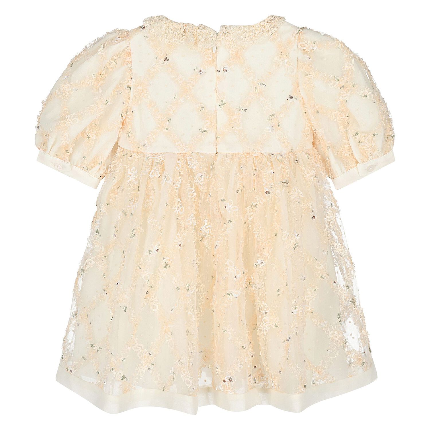 Younger Girls Ivory & Beige Embroidered Tulle Dress, 1, hi-res