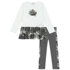 Girls White & Grey Roses Leggings Set, 1, hi-res