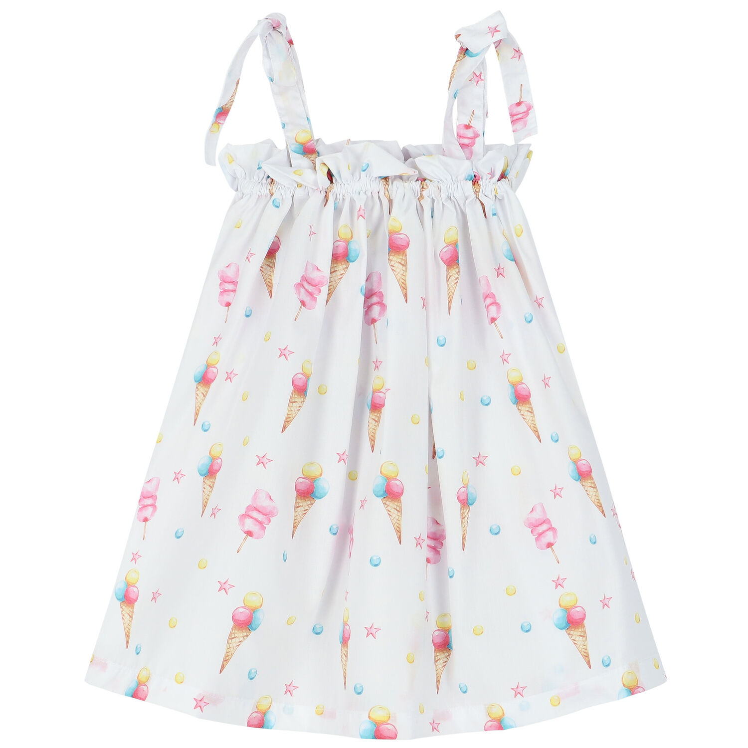 Girls White Ice Cream Beach Dress, 1, hi-res