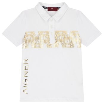 Boys White Logo Polo Shirt