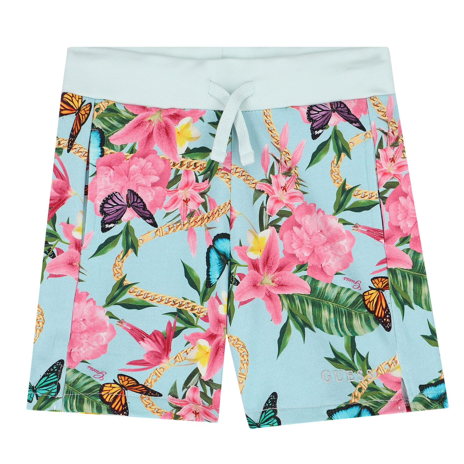 Girls Blue Floral Shorts, 2, hi-res