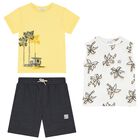 Boys Grey, Yellow & White Shorts Set, 1, hi-res