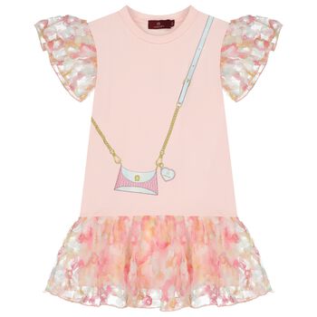 Girls Pink Bag Logo Dress