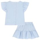 Girls Blue & White Striped Skirt Set, 1, hi-res