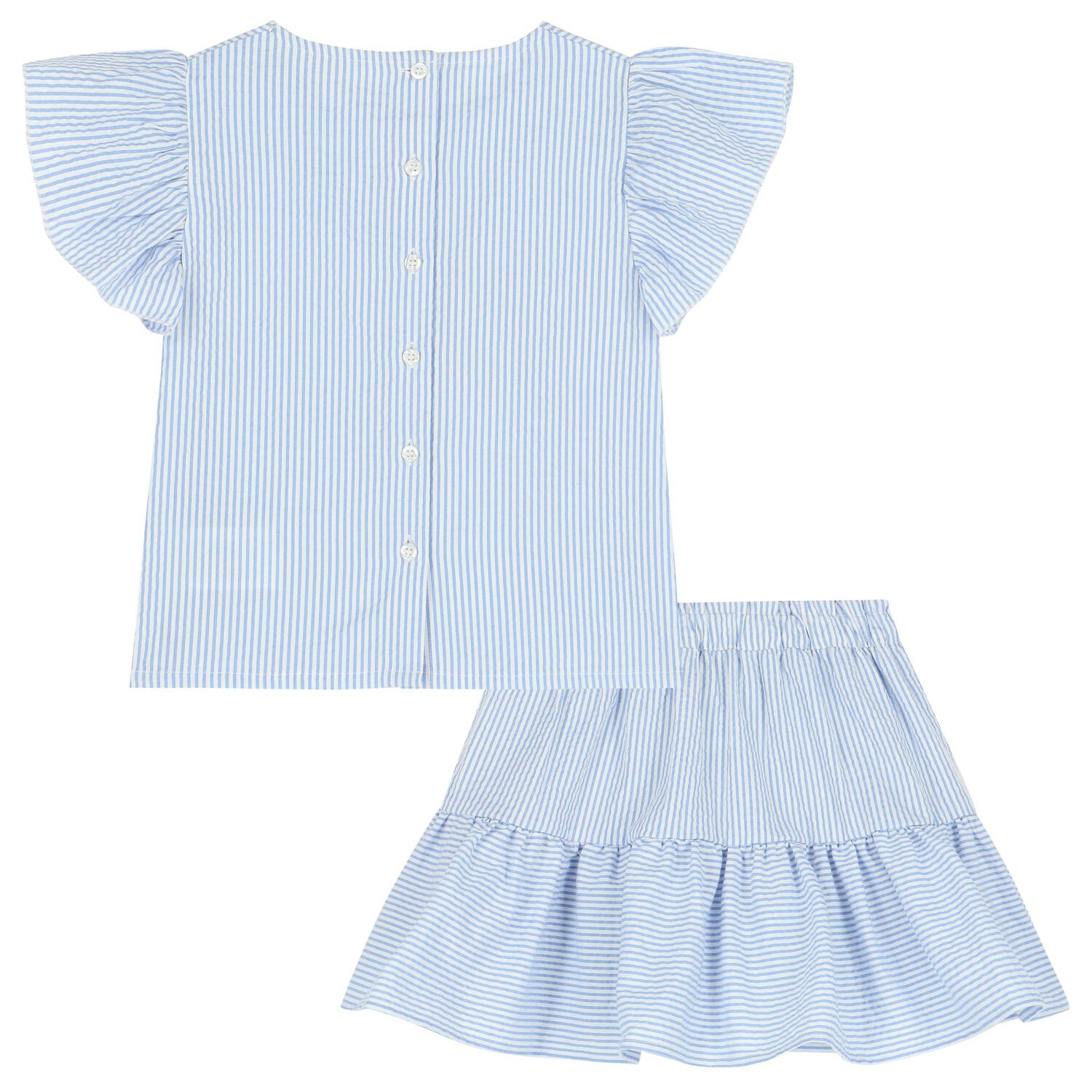 Girls Blue & White Striped Skirt Set, 1, hi-res