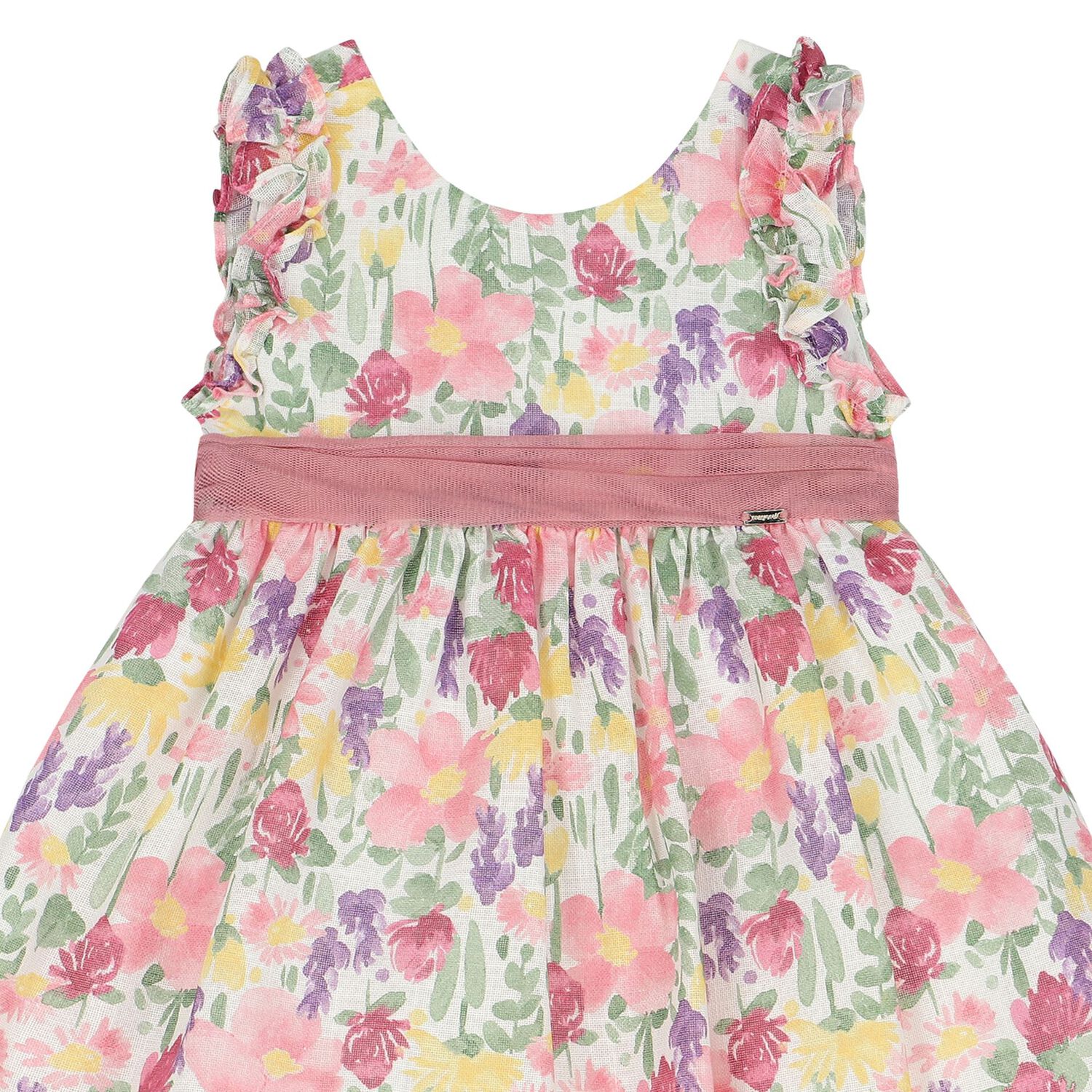 Younger Girls White, Green & Pink Floral Dress, 1, hi-res