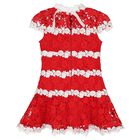 Girls Red & White Embroidered Floral Dress, 1, hi-res