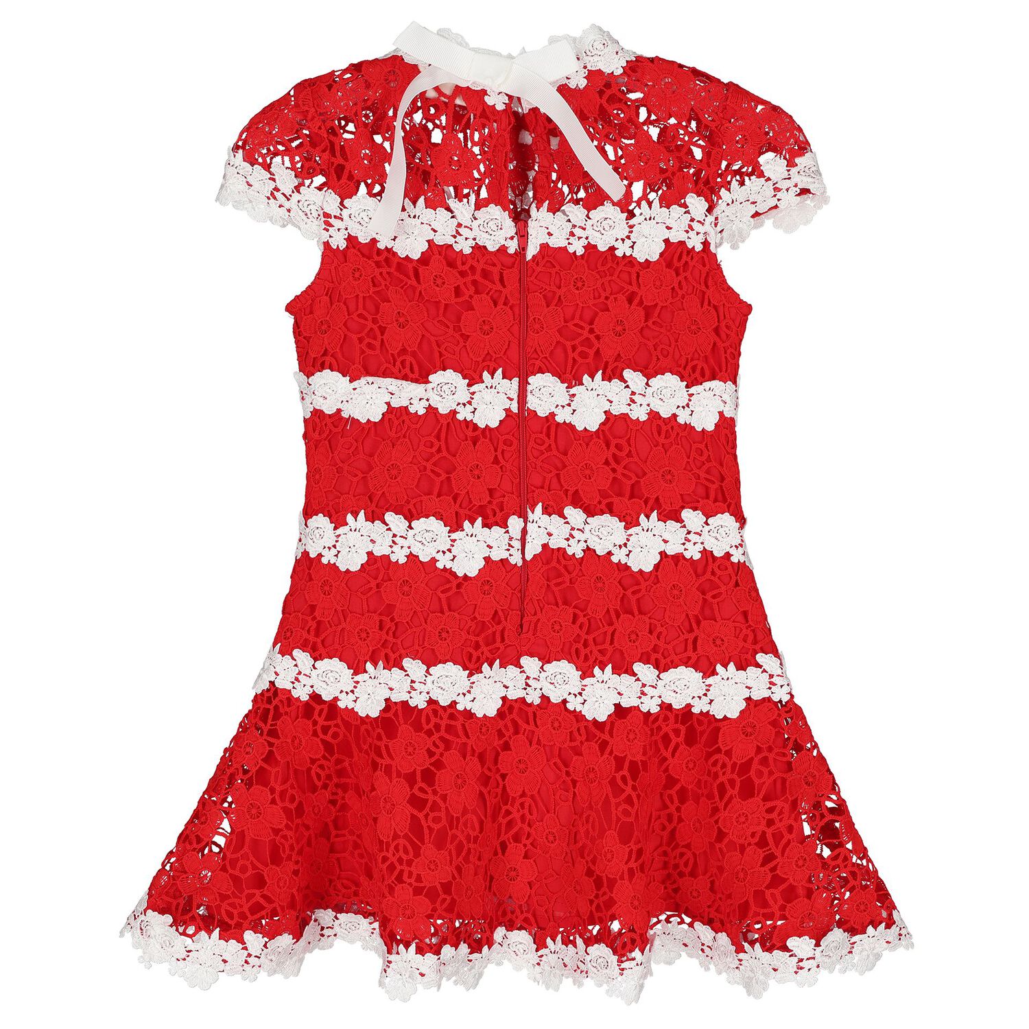 Girls Red & White Embroidered Floral Dress, 1, hi-res