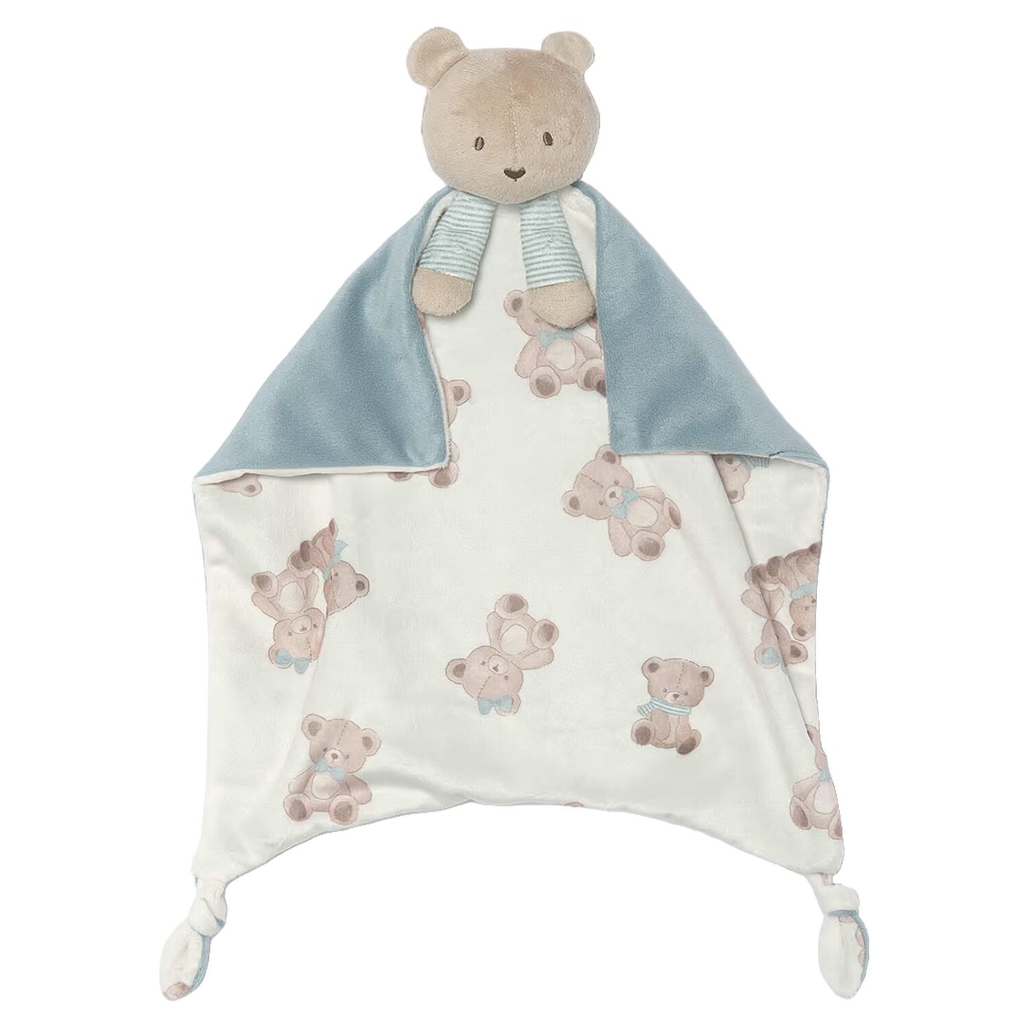 White & Blue Teddy Bear Baby Comforter, 1, hi-res