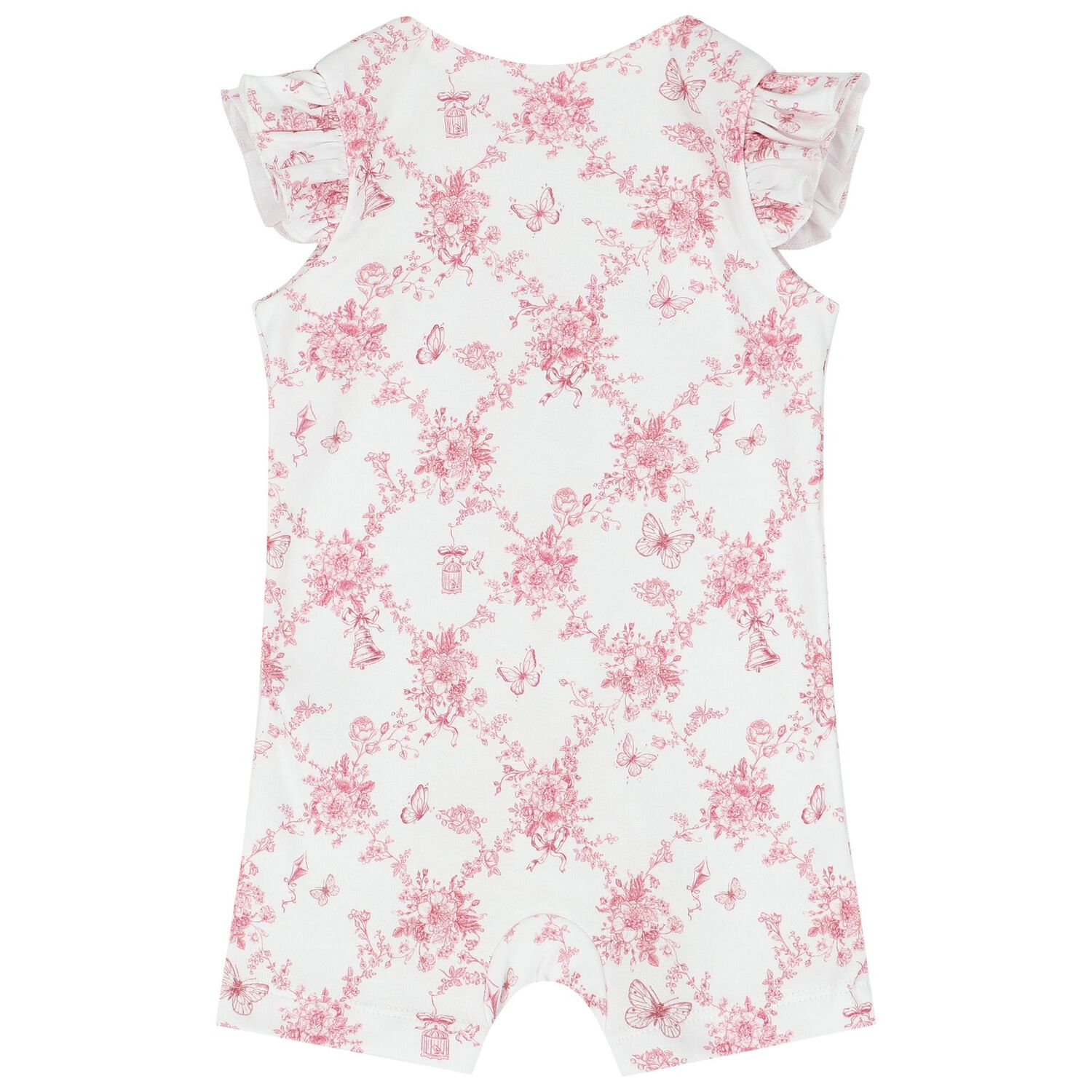 Baby Girls White & Pink Floral & Butterflies Romper, 1, hi-res