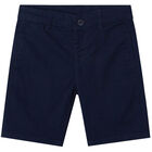 Boys Navy Blue Cotton Twill Shorts, 4, hi-res