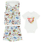 White Teddy Bear Shorts Set, 1, hi-res