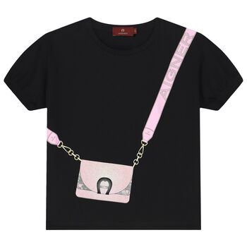 Girls Black Logo Bag T-Shirt