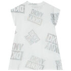 Girls White Iridescent Logo Dress, 1, hi-res