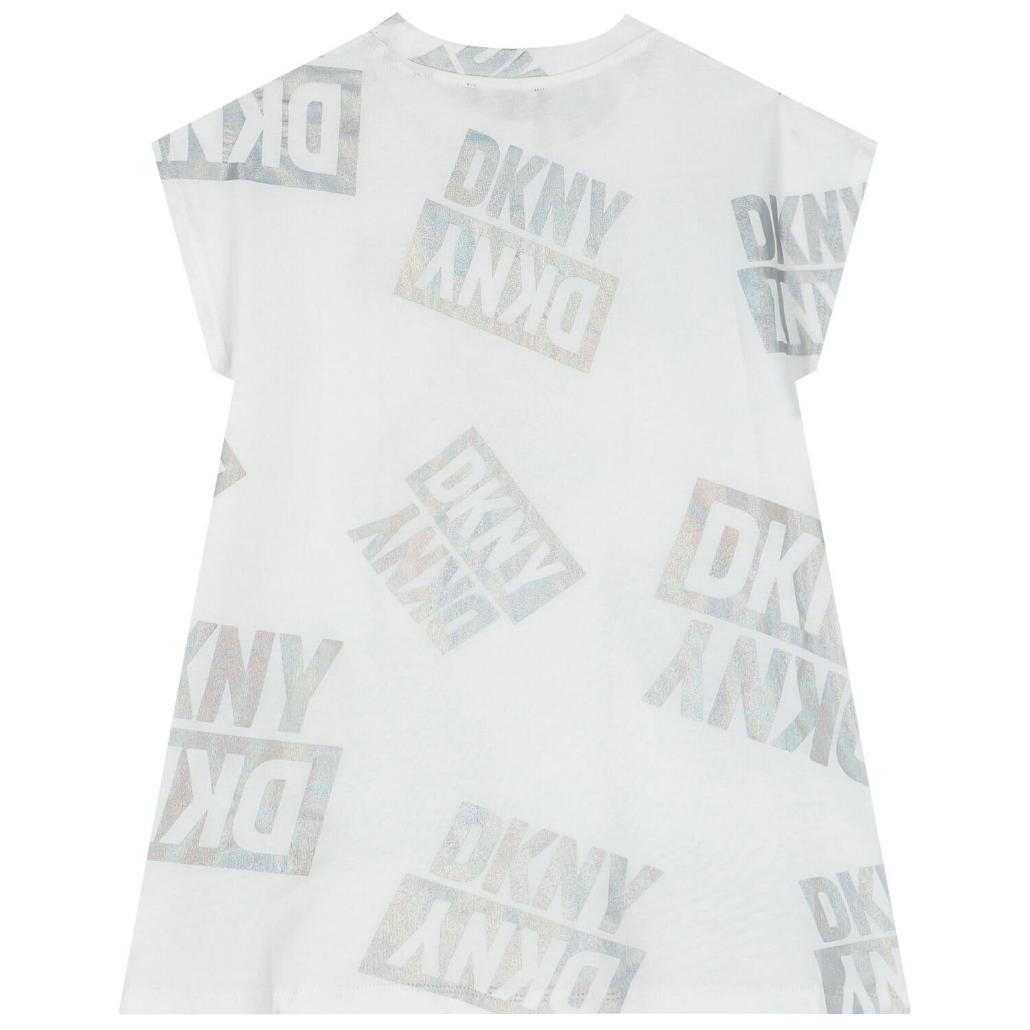 Girls White Iridescent Logo Dress, 1, hi-res
