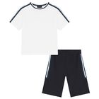 Boys Ivory & Navy Blue Shorts Set, 1, hi-res