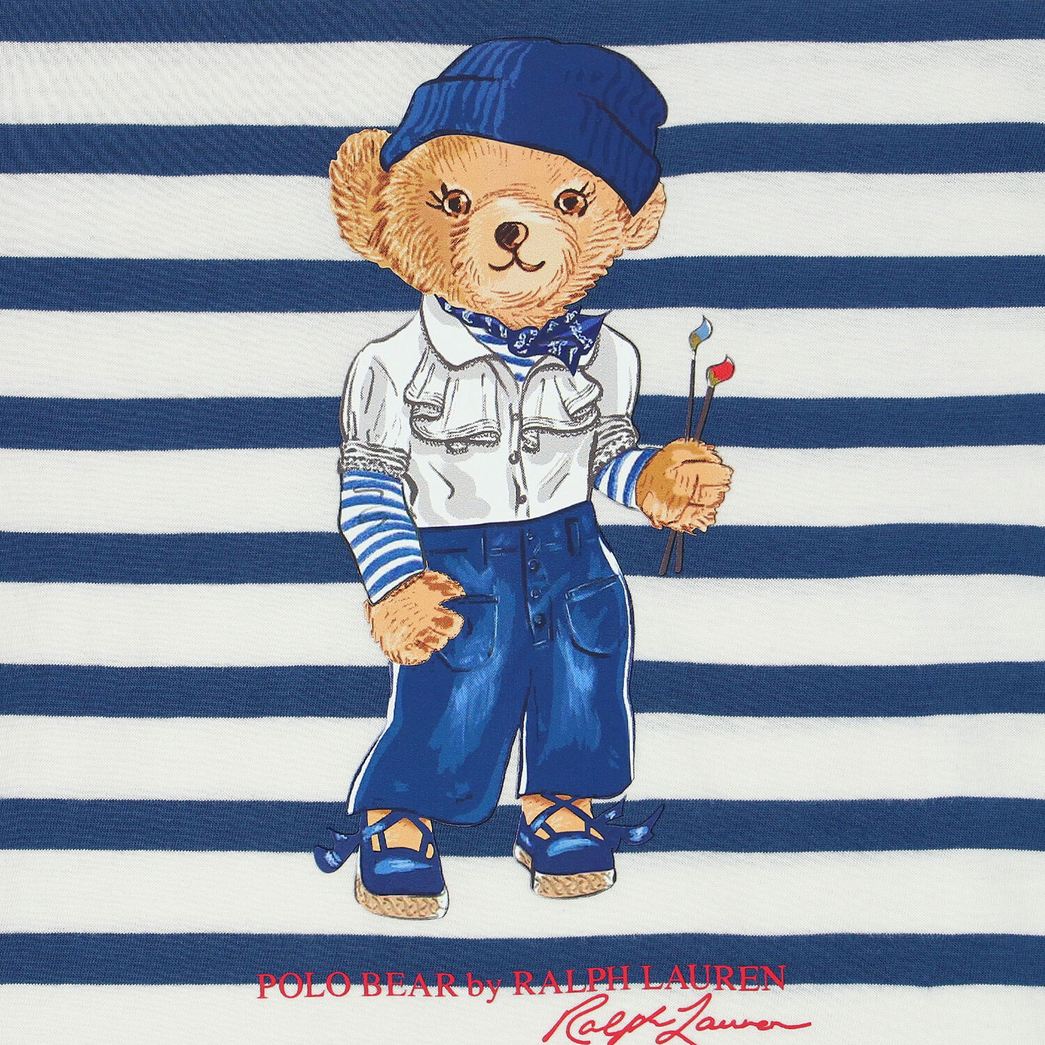 Girls Navy & White Striped Bear T-Shirt, 1, hi-res