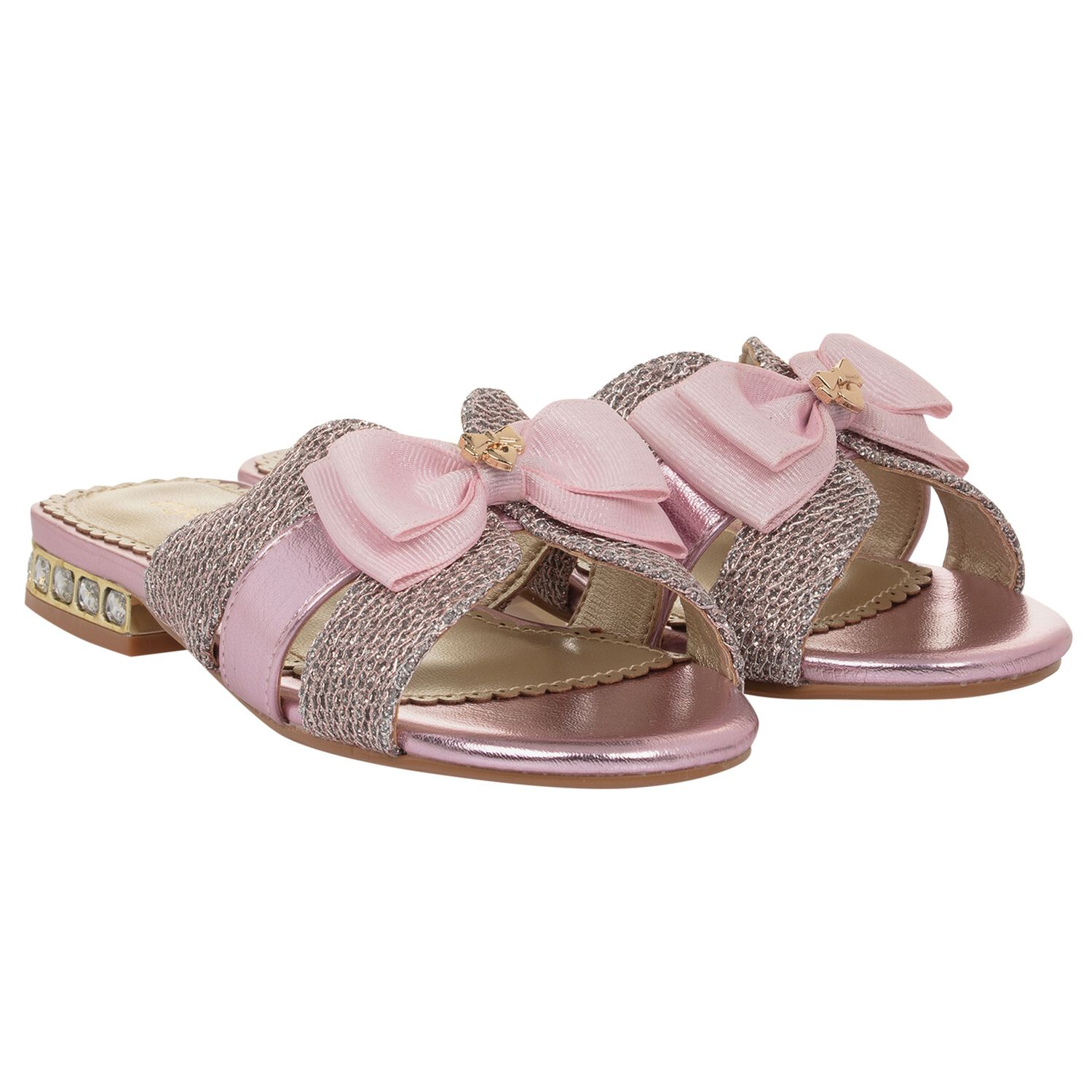 Girls Pink & Silver Embellished Sandals , 2, hi-res