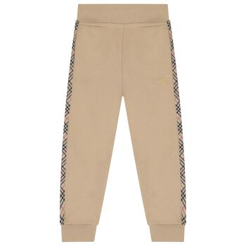 Beige Check Logo Joggers