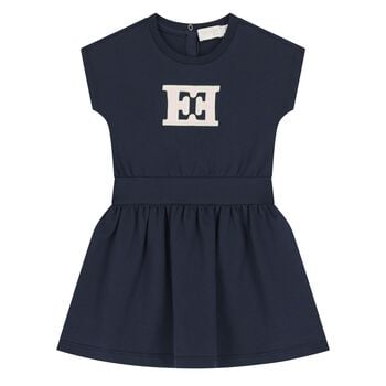 Younger Girls Navy Blue Logo Dress
