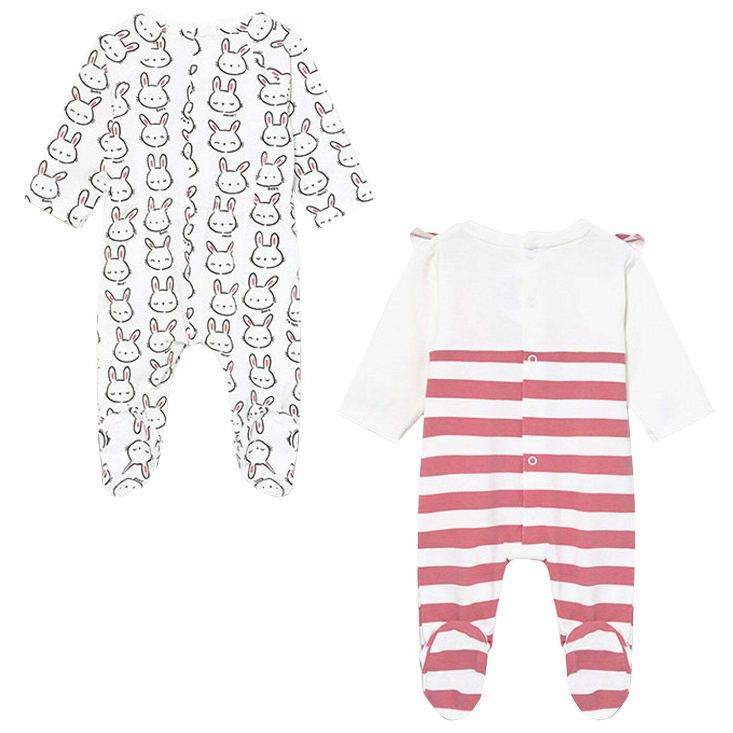 Girls Pink & White Cotton Babygrows (2 Pack), 1, hi-res