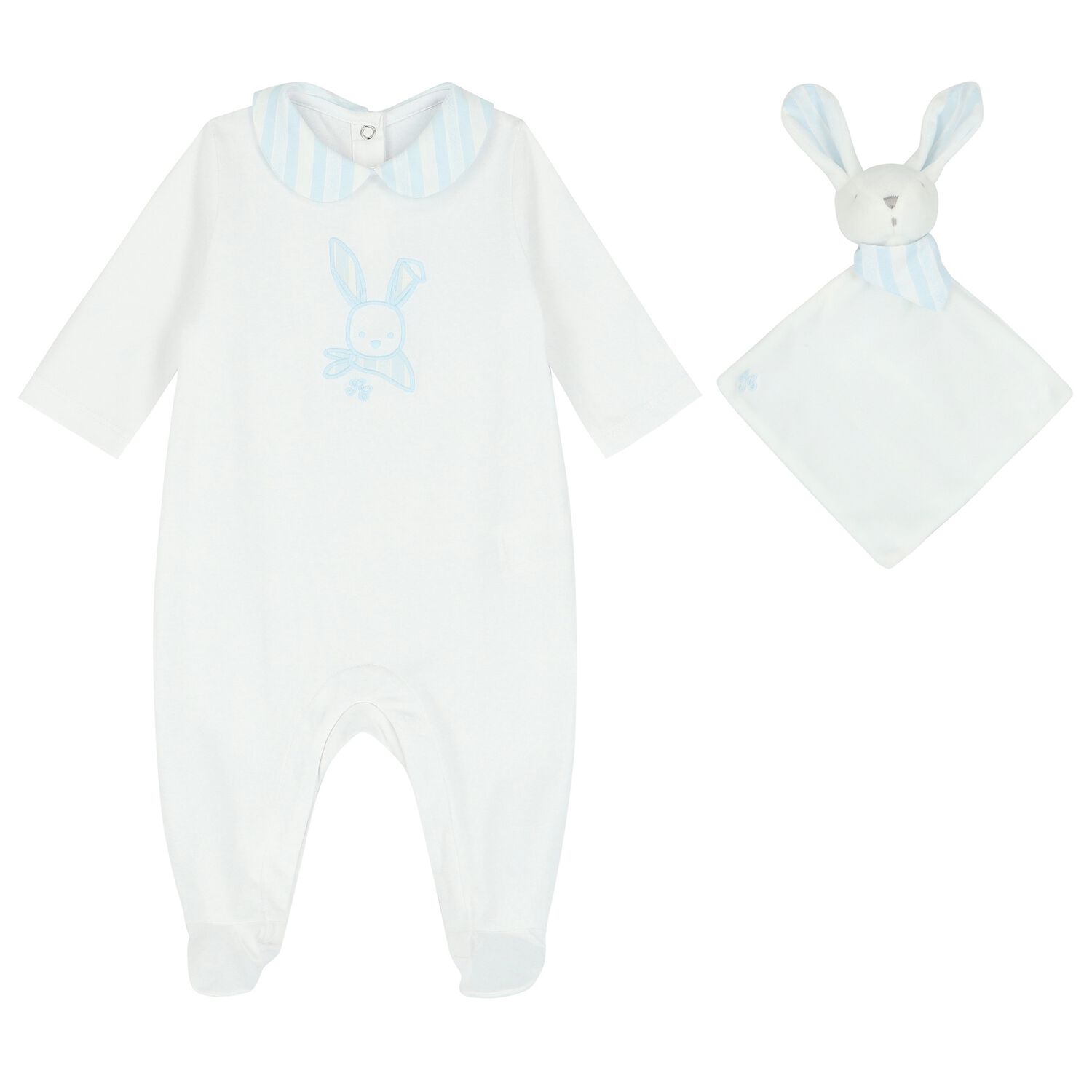 Baby Boys White & Blue Rabbit Babygrow Giftset, 2, hi-res