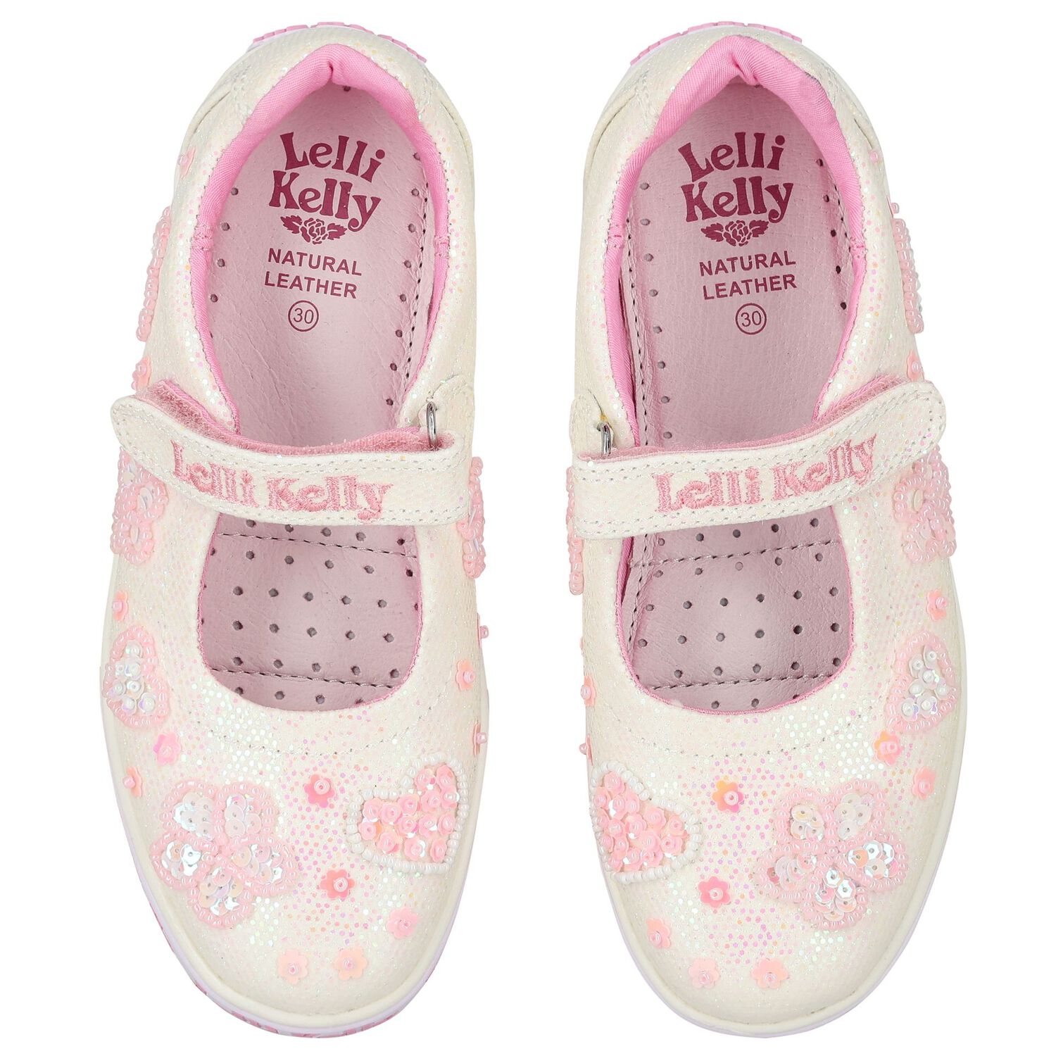 Girls White Logo Beaded Hearts Shoes, 1, hi-res image number null