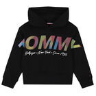 Girls Black Logo Hooded Top, 1, hi-res