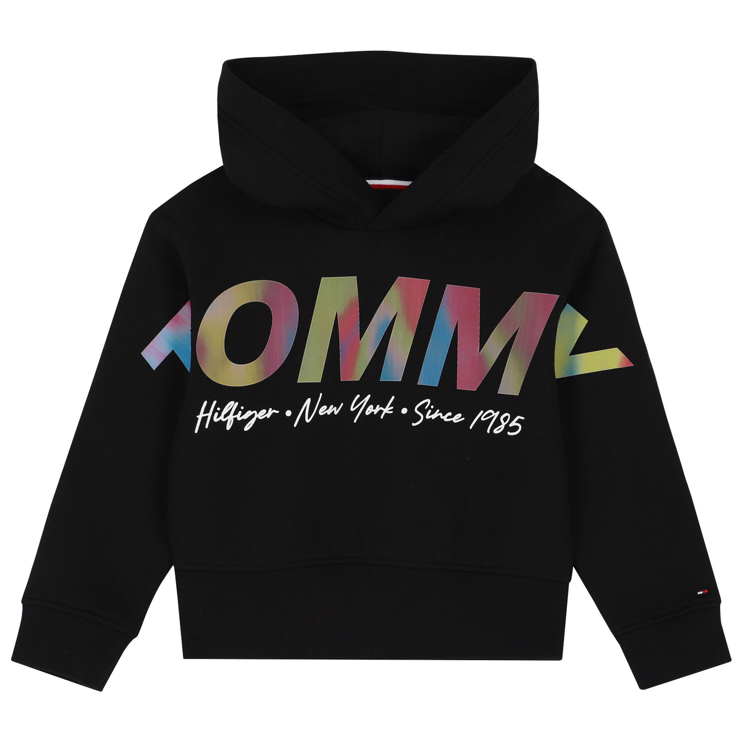 Girls Black Logo Hooded Top, 1, hi-res