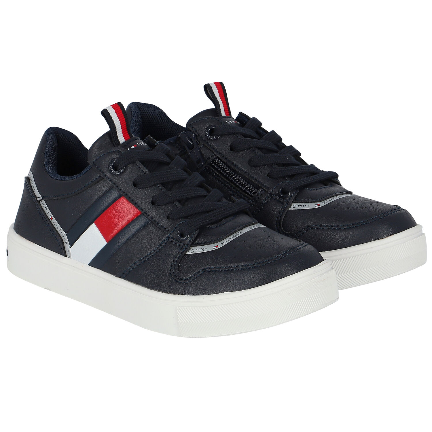 Boys Navy Logo Trainers, 1, hi-res