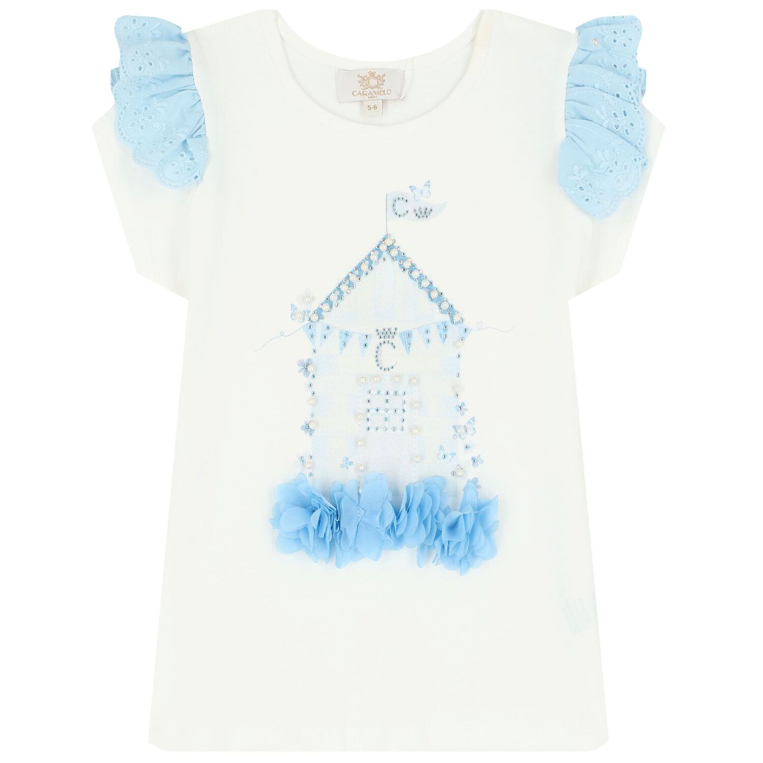 Girls Blue & White Broderie Anglaise Skirt Set, 2, hi-res