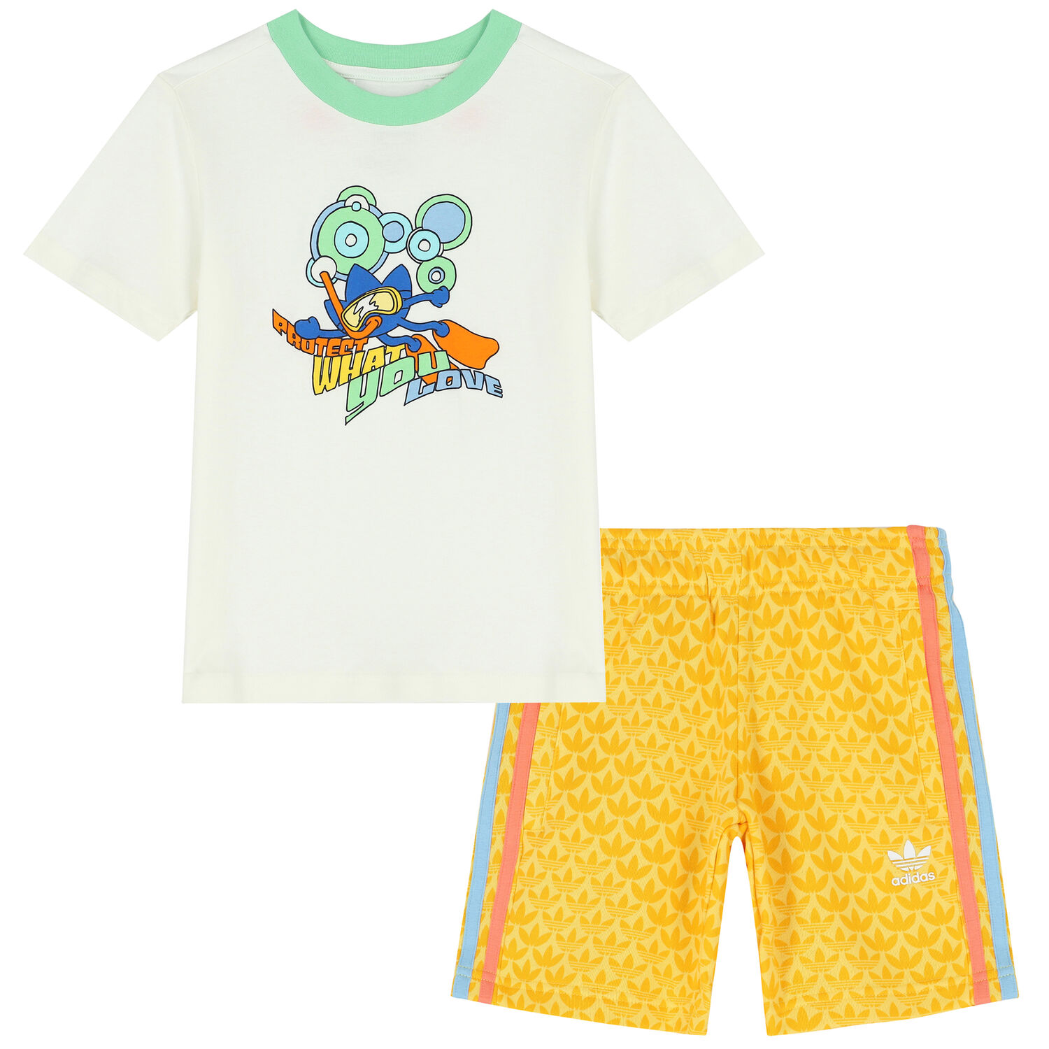 Ivory & Yellow Logo Shorts Set, 1, hi-res