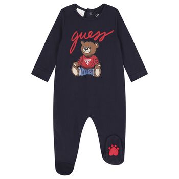Baby Boys Navy Blue Teddy Bear Babygrow