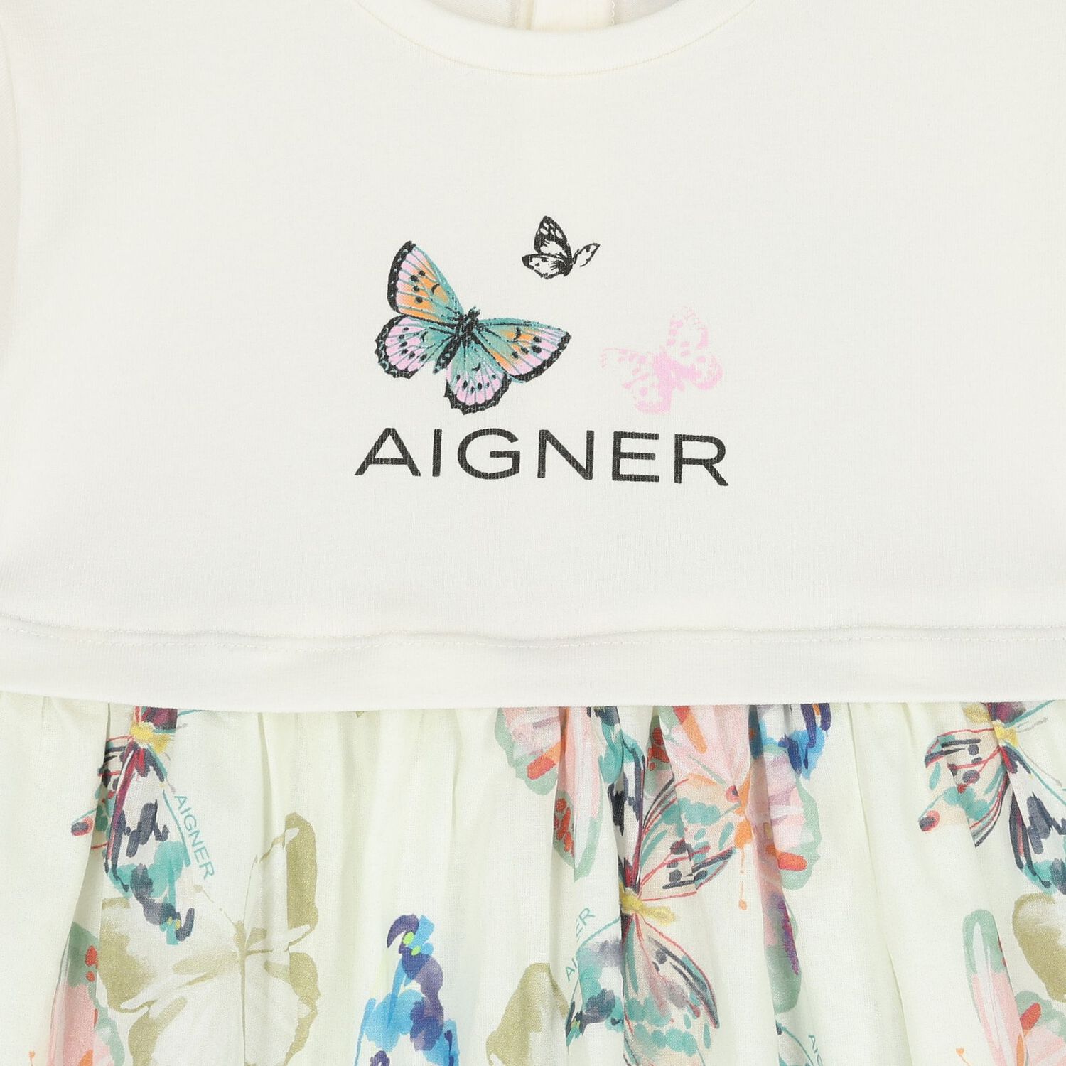 Younger Girls Ivory Butterflies Logo Dress, 1, hi-res