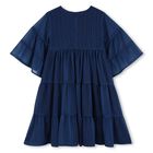 Girls Navy Blue Logo Tiered Dress, 1, hi-res