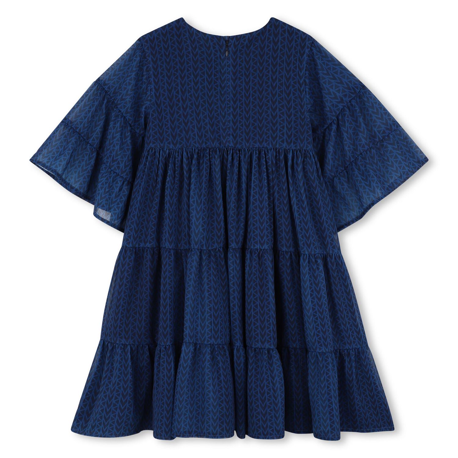 Girls Navy Blue Logo Tiered Dress, 1, hi-res