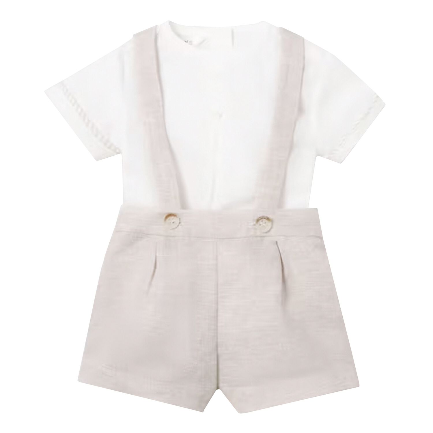 Baby Boys White & Beige Dungaree Set, 1, hi-res image number null