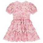 Girls Pink Embroidered Floral Tiered Dress , 1, hi-res