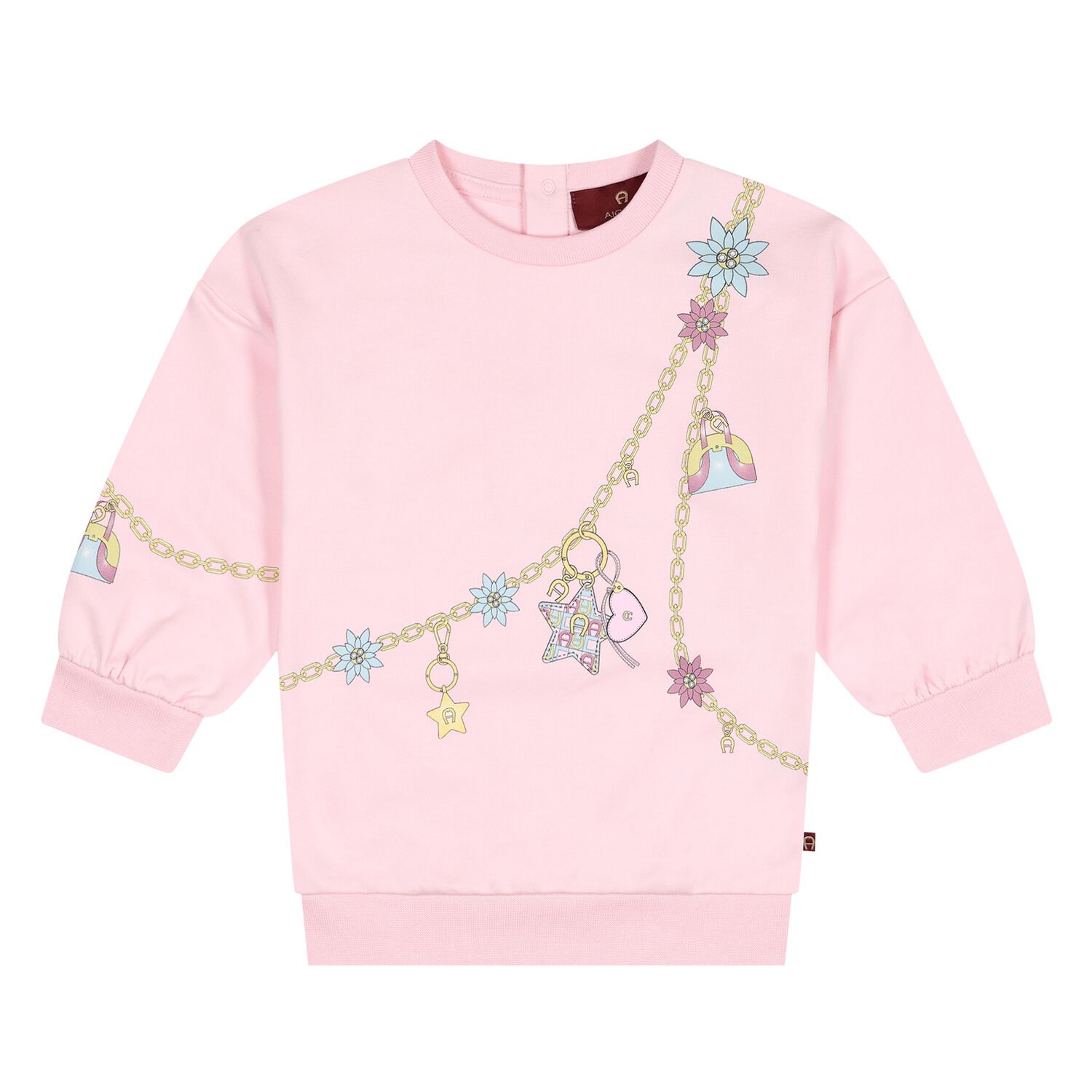 Younger Girls Pink & Gold Chain Logo Sweatshirt, 1, hi-res