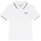 Younger Boys White Logo Polo Shirt, 2, hi-res