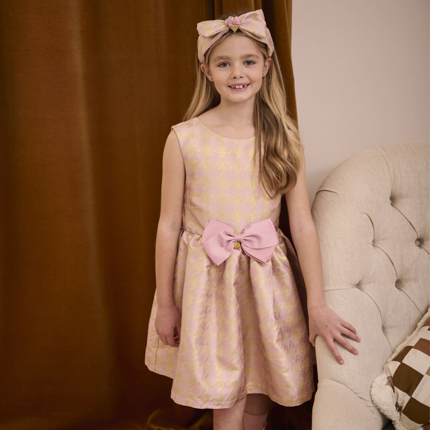 Girls Pink & Gold Dress, 2, hi-res