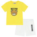 Yellow & White Teddy Bear Logo Shorts Set, 3, hi-res