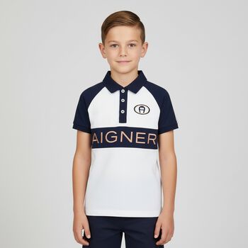 Boys White Logo Polo Shirt